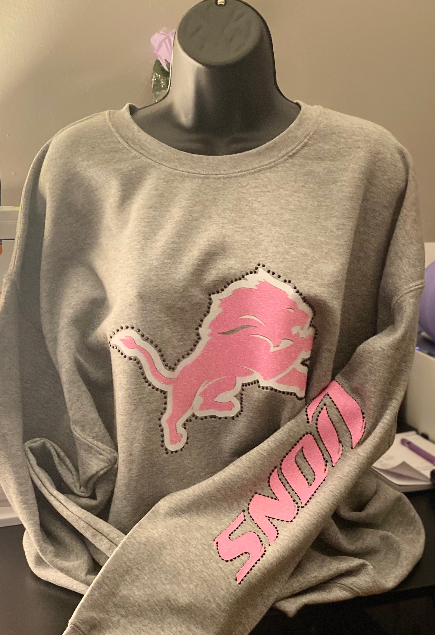 Pink Lions Rhinestone Crewneck
