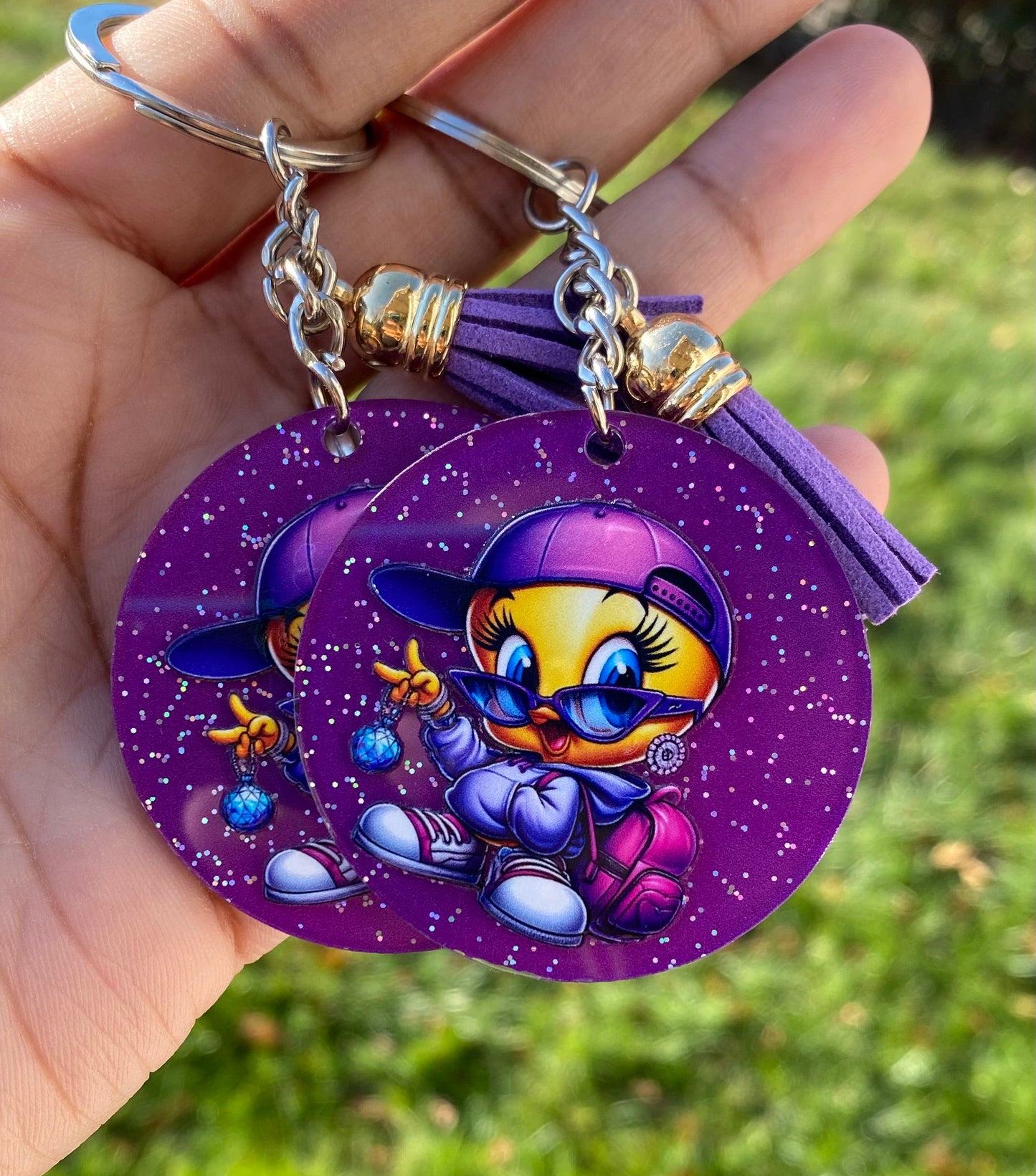 Purple Glitter Tweety (Keychain)