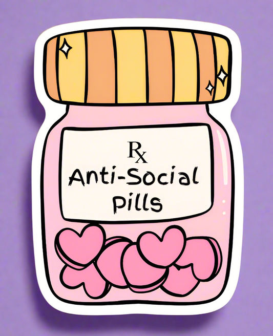 Antisocial Pill Bottle Die cut sticker/ My Impressions by Mia 