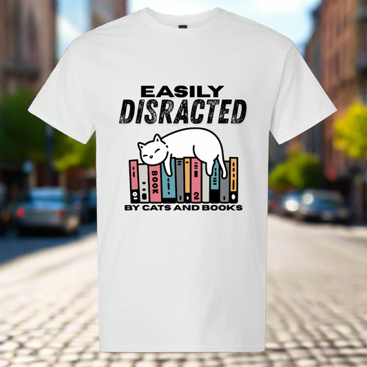 Easily Distracted by Cats and Books/ T-shirt/ My Impressions by Mia 