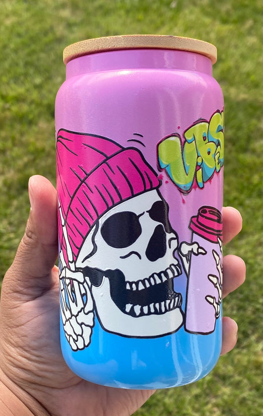 Street Vibes Skull/ Glass Can Cup/ My Impressions by Mia 