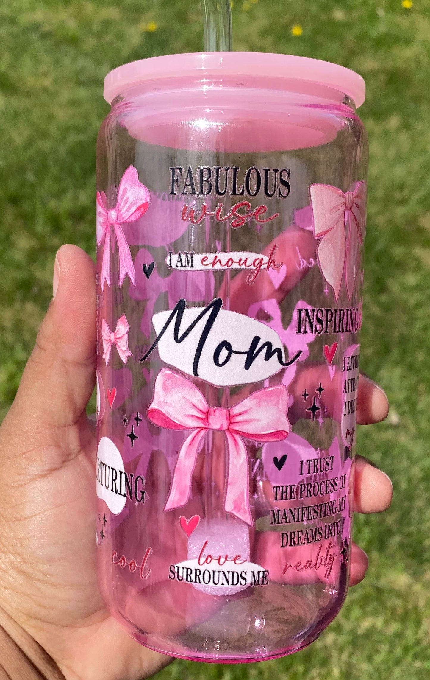 Pink Bow Mom(Glass Can Tumbler)
